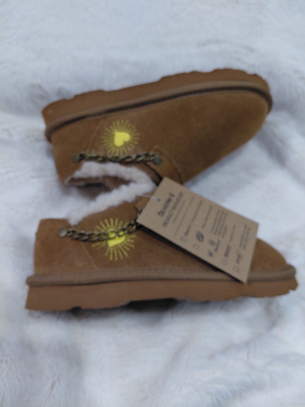BearPaw Kids Chestnut Suede Slip-On Moccasin with Sun Heart Accent